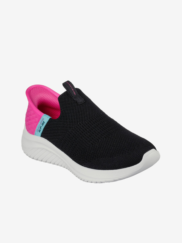 Skechers Růžovo-černé holčičí nazouvací tenisky Skechers