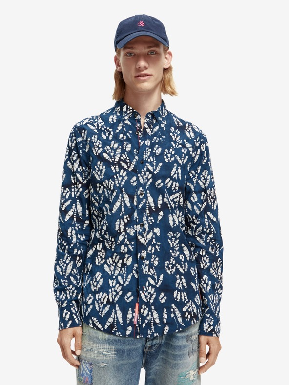 Scotch & Soda Tmavě modrá pánská vzorovaná košile Scotch & Soda