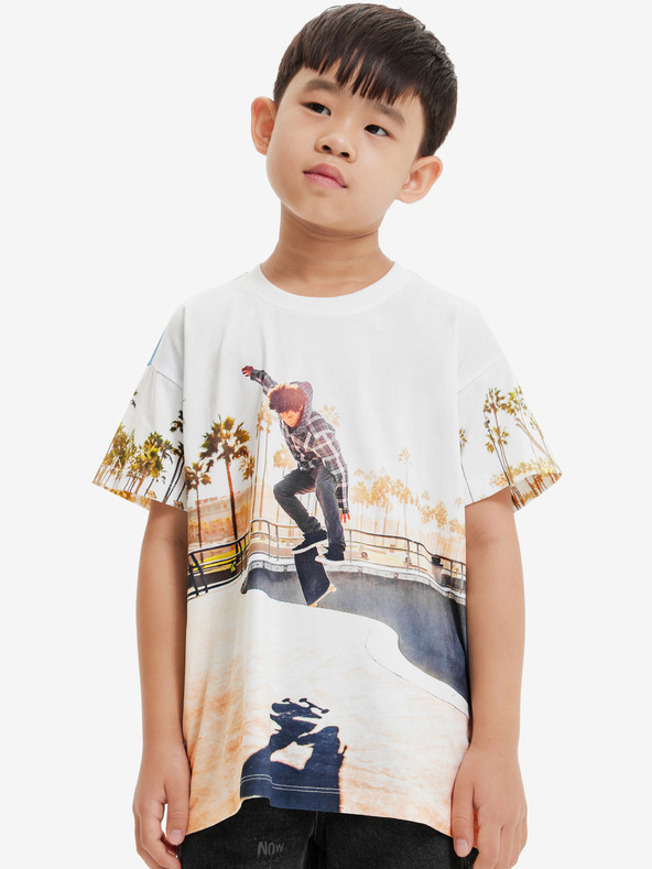 Desigual Bílé klučičí tričko s potiskem Desigual Aqua