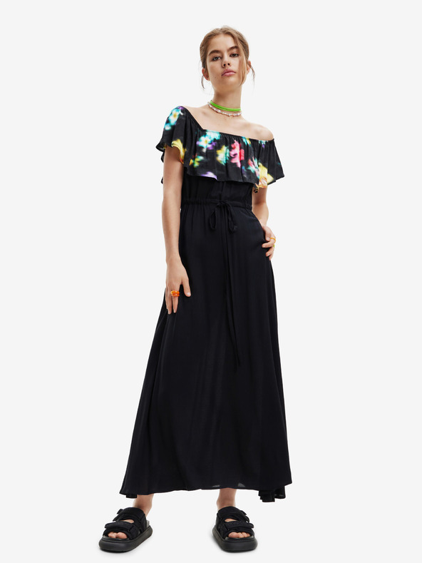 Desigual Černé dámské šaty s volánem Desigual Susan