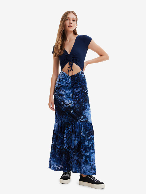 Desigual Tmavě modré dámské žíhané šaty Desigual Brighton