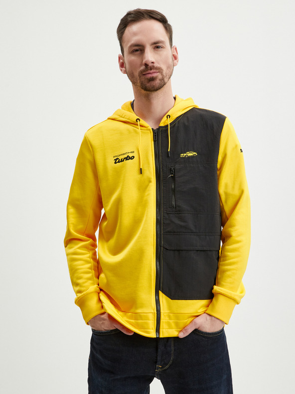 Puma Černo-žlutá pánská mikina na zip s kapucí Puma Porsche