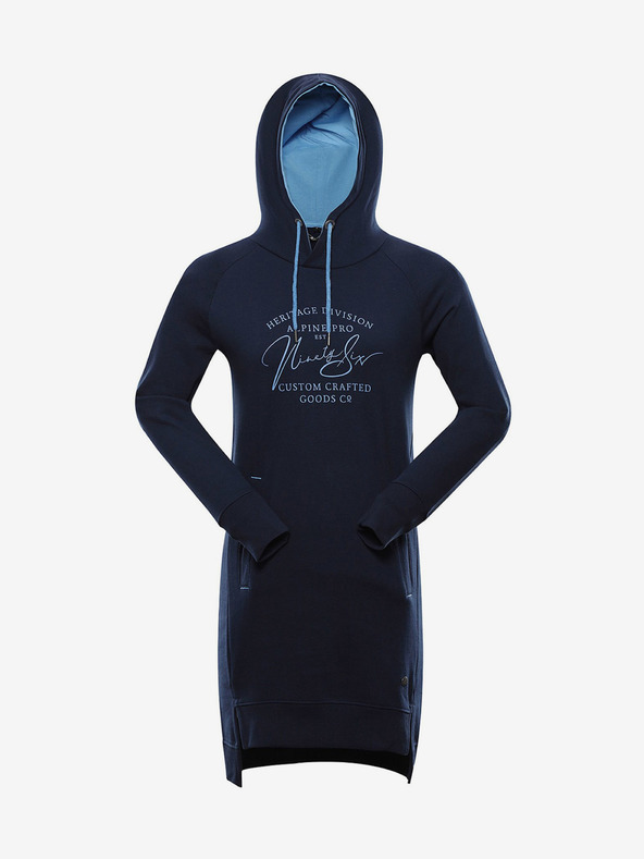 ALPINE PRO Tmavě modré dámské mikinové šaty s kapucí ALPINE PRO ANAHA