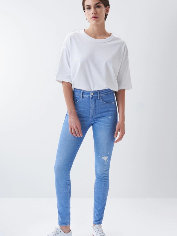 Salsa Jeans Modré dámské skinny fit džíny s potrhaným efektem Salsa Jeans Secret Glamour