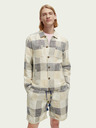 Scotch & Soda Šedo-krémová pánská lněná kostkovaná košilová bunda Scotch & Soda