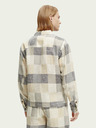 Scotch & Soda Šedo-krémová pánská lněná kostkovaná košilová bunda Scotch & Soda