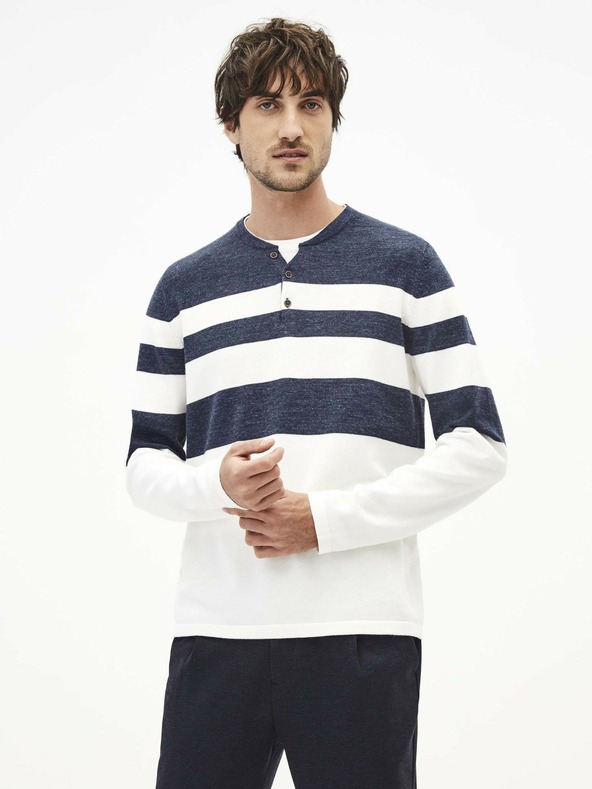 Celio Bílo-modrý pánský pruhovaný svetr Celio