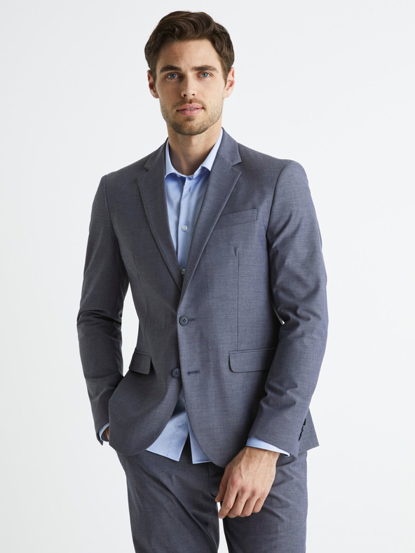 Celio Šedomodré pánské oblekové slim fit sako Celio Buchambray