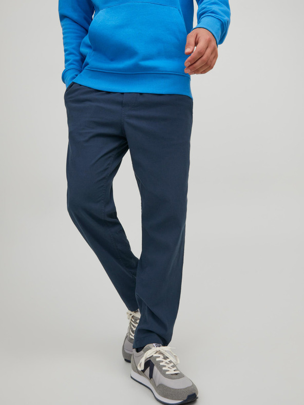 Jack & Jones Tmavě modré pánské kalhoty s příměsí lnu Jack & Jones Stace