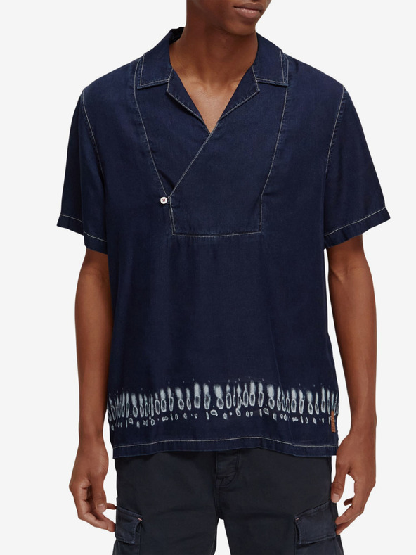 Scotch & Soda Tmavě modrá pánská džínová batikovaná košile Scotch & Soda