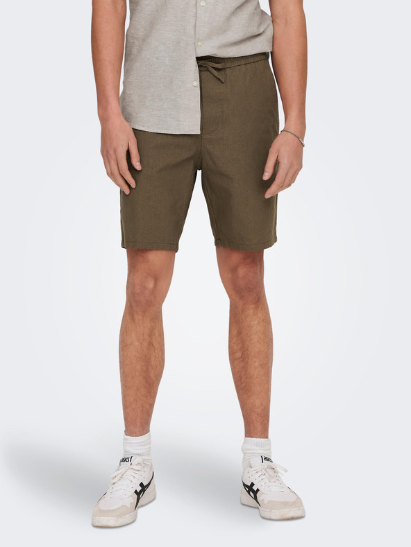 ONLY & SONS Hnědé pánské kraťasy s příměsí lnu ONLY & SONS Linus