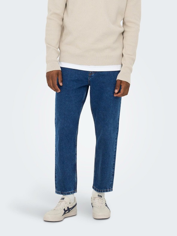 ONLY & SONS Modré pánské straight fit džíny ONLY & SONS Savi