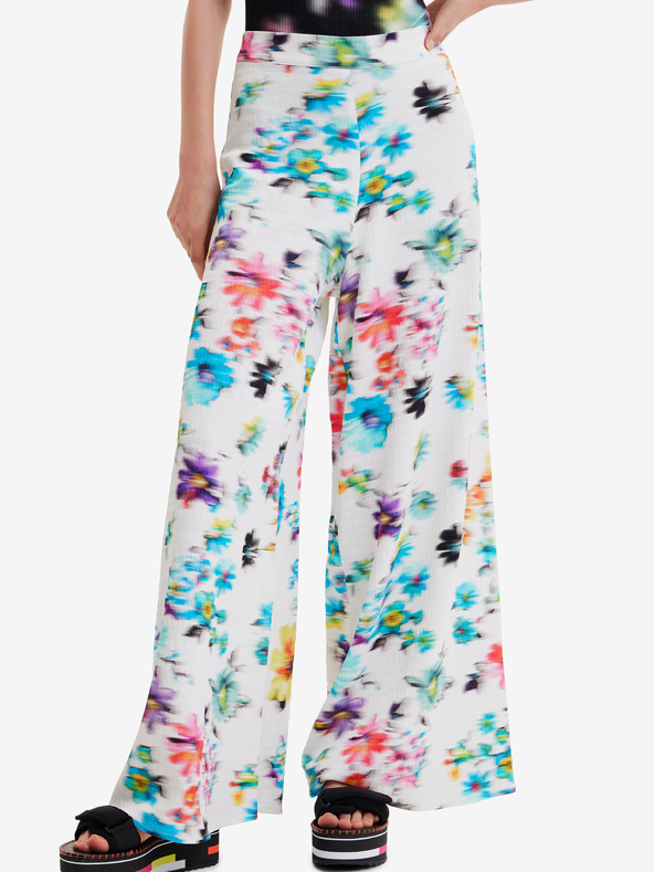 Desigual Bílé dámské květované kalhoty Desigual Daniela