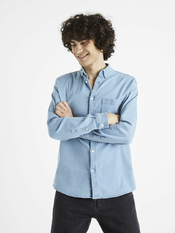 Celio Světle modrá pánská džínová košile Celio Cadeni
