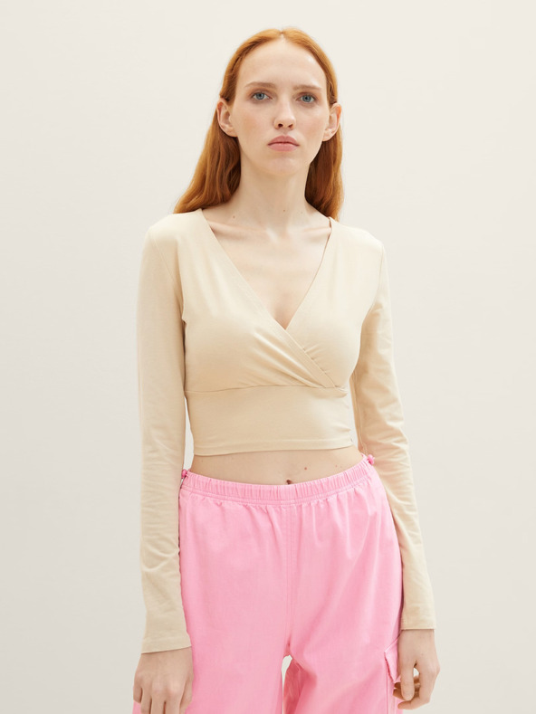 Tom Tailor Denim Béžový dámský crop top Tom Tailor Denim