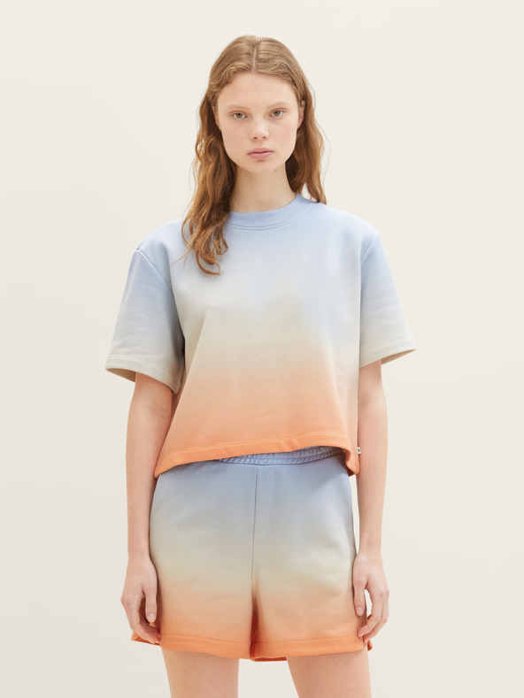 Tom Tailor Denim Oranžovo-modrá dámská mikina s krátkým rukávem Tom Tailor Denim
