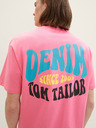 Tom Tailor Denim Růžové pánské tričko s potiskem na zádech Tom Tailor Denim