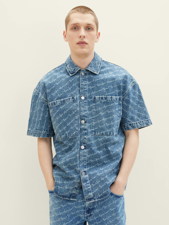 Tom Tailor Denim Modrá pánská vzorovaná džínová košile Tom Tailor Denim