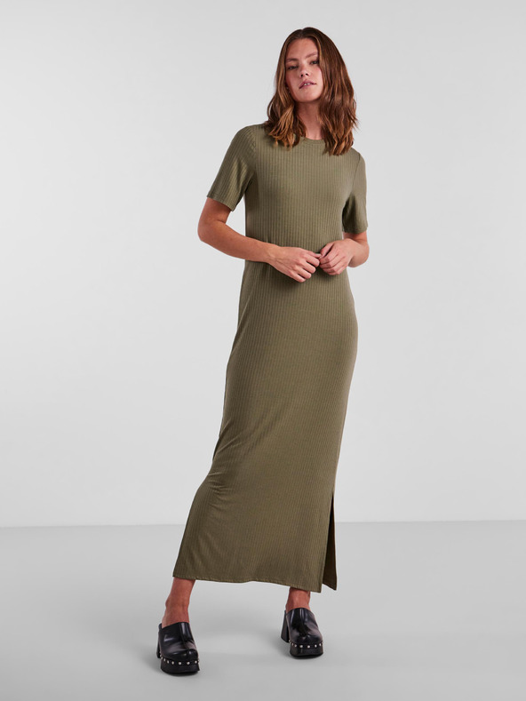 Pieces Khaki dámské basic maxišaty Pieces Kylie