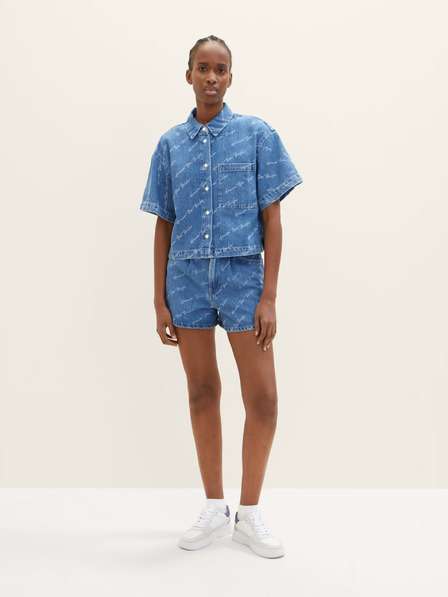 Tom Tailor Denim Modré dámské vzorované džínové kraťasy Tom Tailor Denim