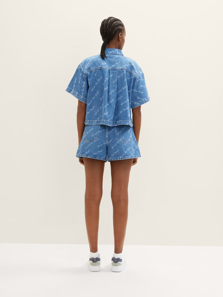 Tom Tailor Denim Modré dámské vzorované džínové kraťasy Tom Tailor Denim