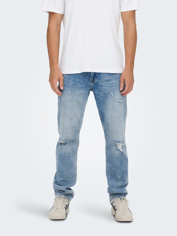 ONLY & SONS Světle modré slim fit džíny s potrhaným efektem ONLY & SONS
