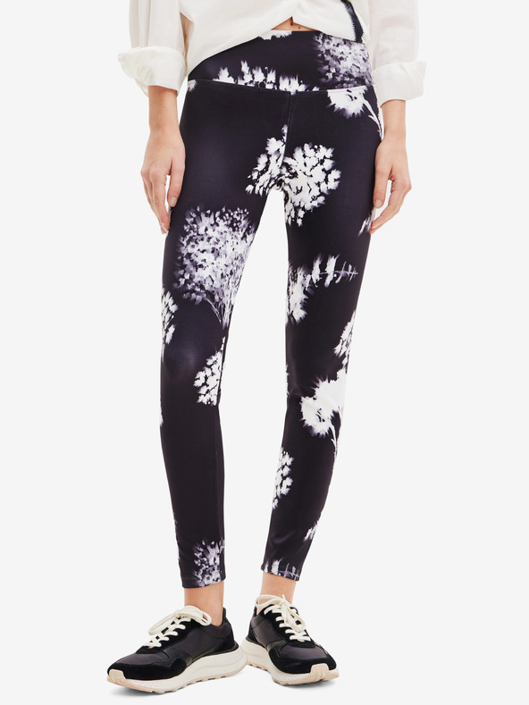 Desigual Bílo-černé dámské vzorované legíny Desigual Agnes