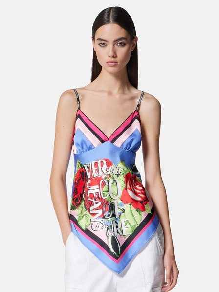 Versace Jeans Couture Zeleno-modrý dámský vzorovaný saténový top Versace Jeans Couture