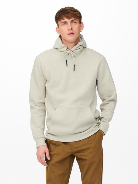 ONLY & SONS Béžová pánská basic mikina s kapucí ONLY & SONS Ceres