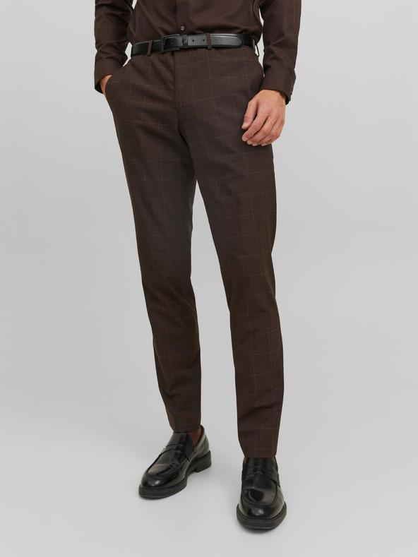 Jack & Jones Tmavě hnědé pánské oblekové kalhoty Jack & Jones Solaris