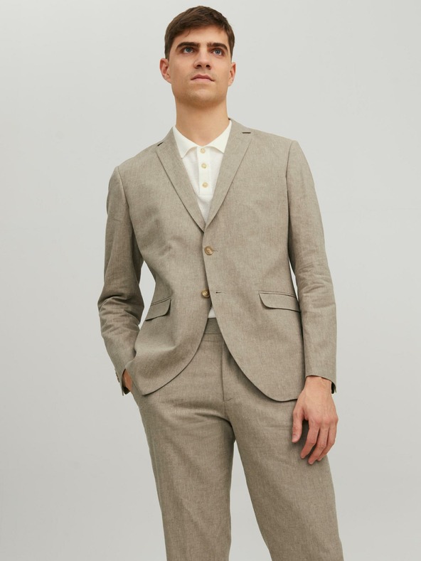 Jack & Jones Béžové pánské sako s příměsí lnu Jack & Jones Riviera