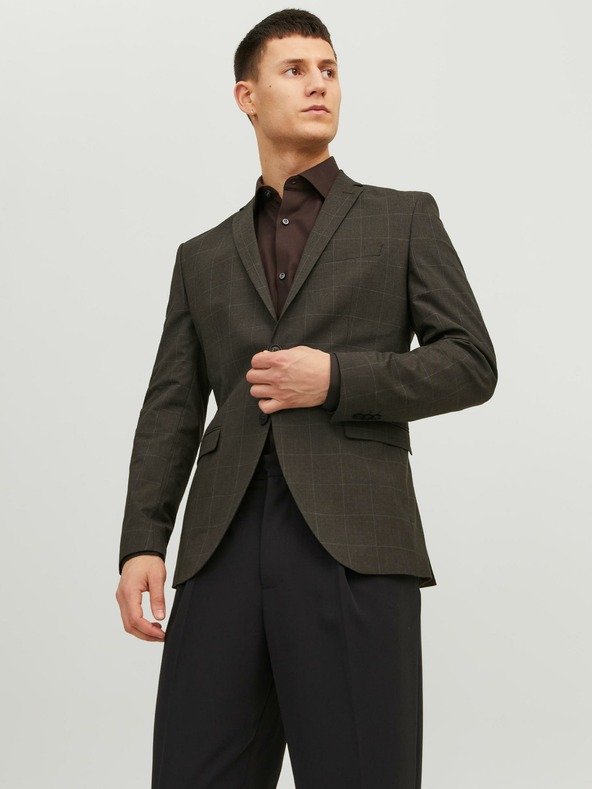 Jack & Jones Tmavě hnědé pánské kostkované sako Jack & Jones Solaris
