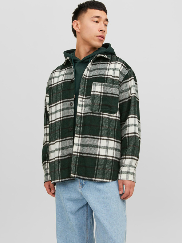 Jack & Jones Tmavě zelená pánská kostkovaná svrchní košile Jack & Jones Zac