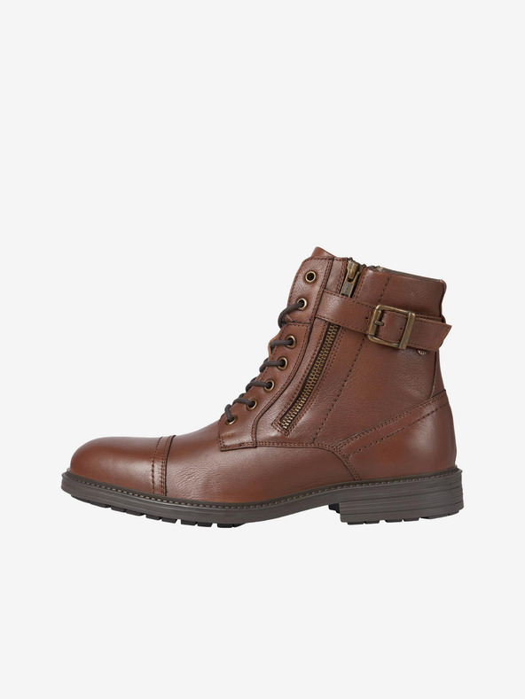 Jack & Jones Hnědé pánské kožené zimní kotníkové boty Jack & Jones Holland