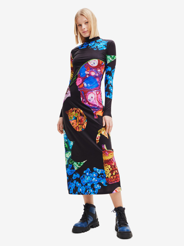 Desigual Modro-černé dámské vzorované maxišaty Desigual Arles - Lacroix