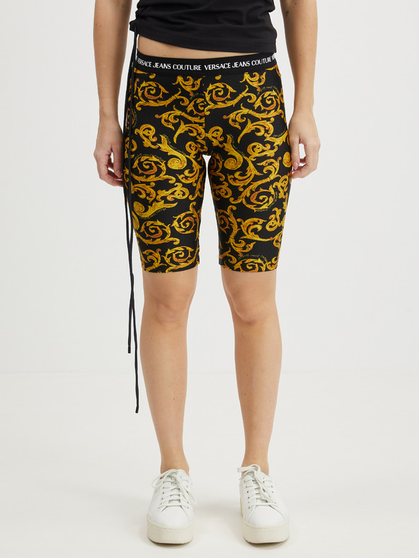 Versace Jeans Couture Žluto-černé dámské vzorované krátké legíny Versace Jeans Couture
