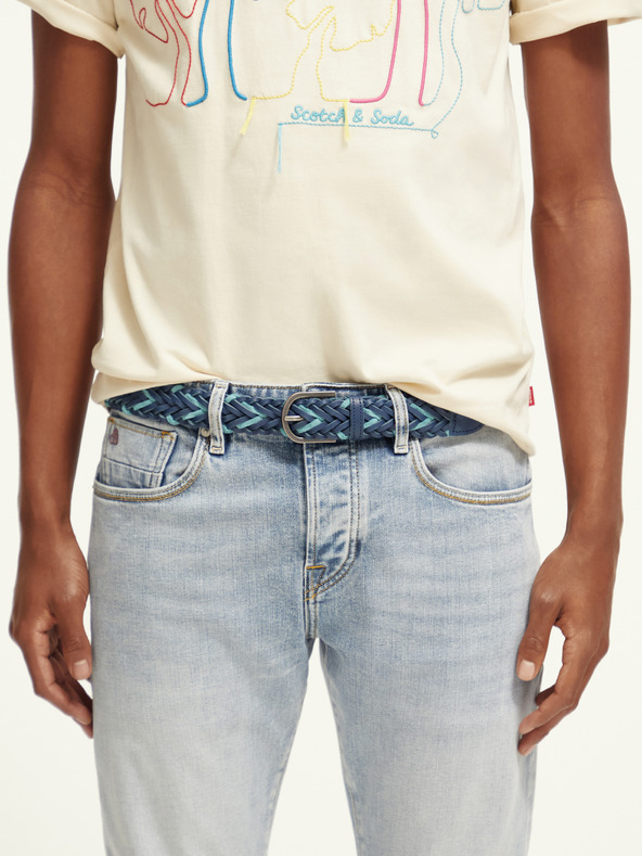 Scotch & Soda Tmavě modrý pánský kožený pásek Scotch & Soda