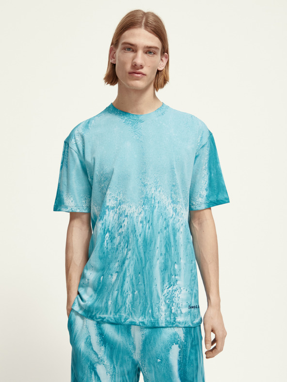 Scotch & Soda Tyrkysové pánské vzorované tričko Scotch & Soda