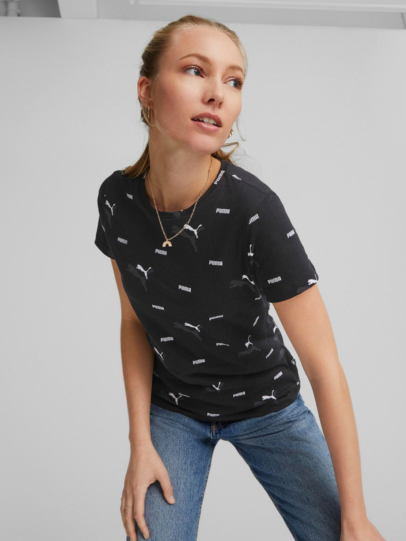 Puma Černé dámské vzorované tričko Puma Logo Power