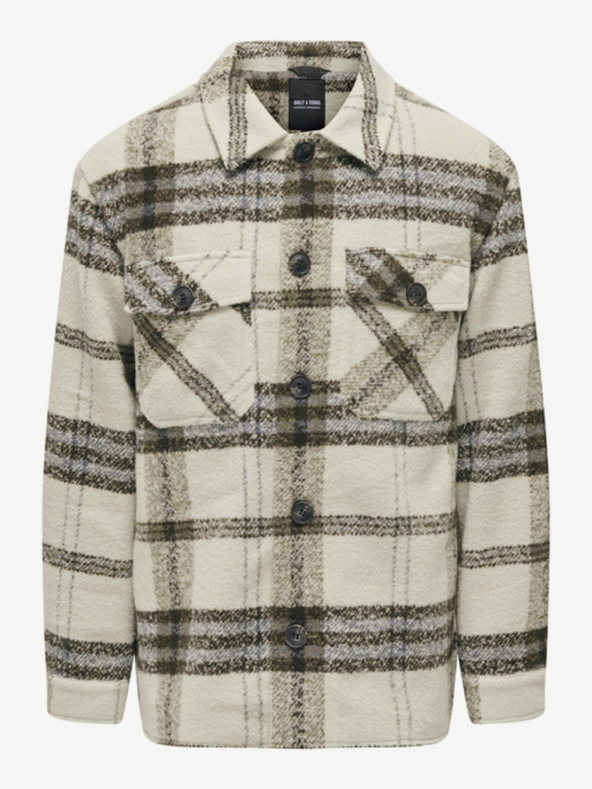 ONLY & SONS Hnědo-béžová pánská kostkovaná košilová bunda ONLY & SONS Cane