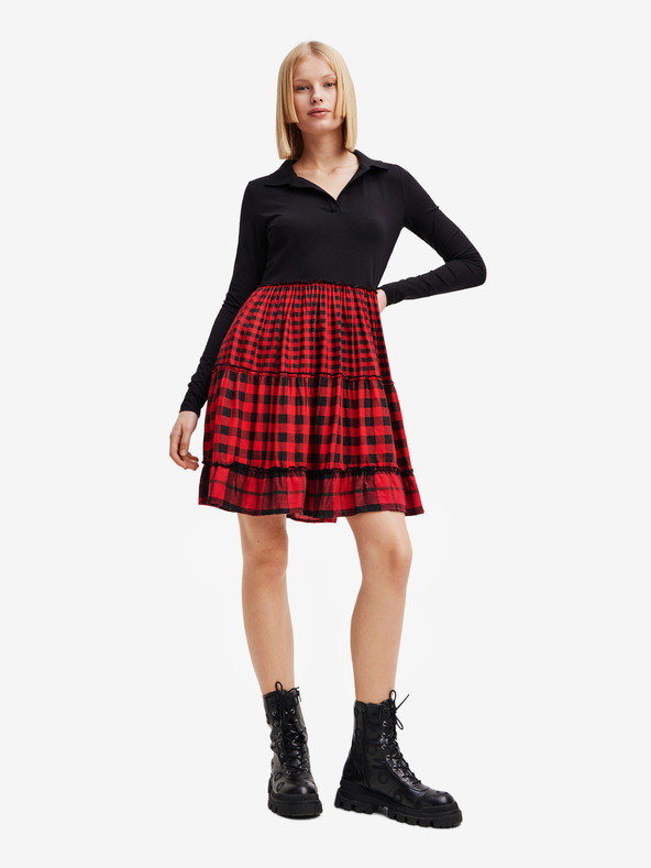 Desigual Červeno-černé dámské kostkované šaty Desigual Harryst