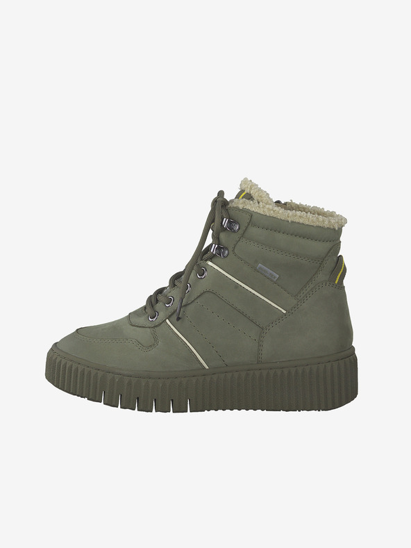 Tamaris Khaki kožené kotníkové zimní boty s umělým kožíškem Tamaris