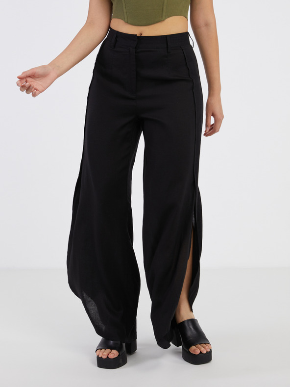 AWARE by VERO MODA Černé dámské kalhoty s příměsí lnu AWARE by VERO MODA Fia