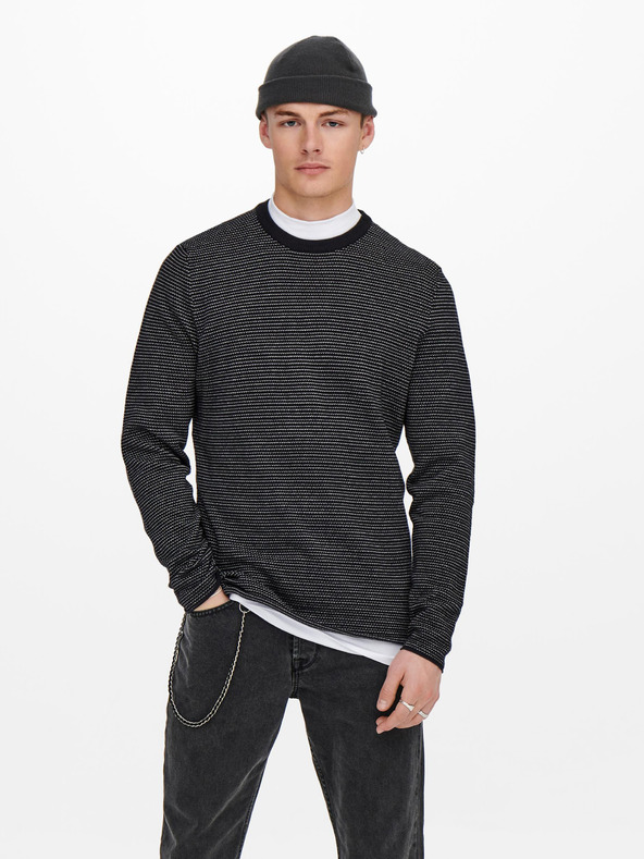 ONLY & SONS Tmavě modrý žebrovaný svetr ONLY & SONS Niguel