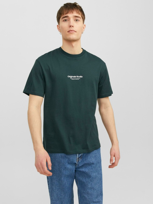 Jack & Jones Tmavě zelené pánské tričko Jack & Jones Vesterbo