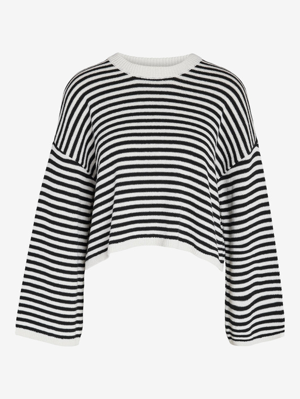 Noisy May Bílo-černý dámský pruhovaný crop top svetr Noisy May Lony