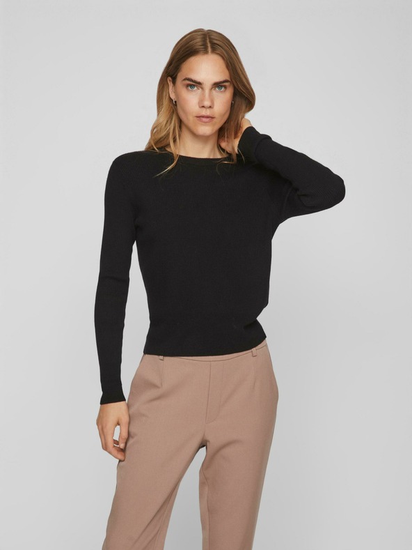 Vila Černý dámský žebrovaný svetr VILA Comfy