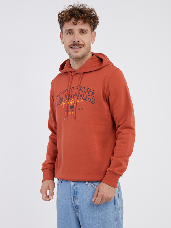Jack & Jones Cihlová pánská mikina s kapucí Jack & Jones Larry