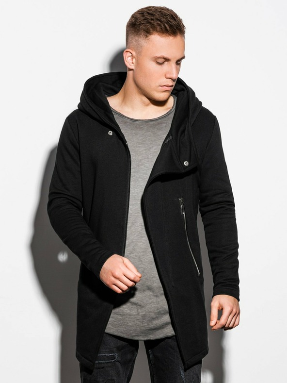 Ombre Clothing Černá pánská prodloužená mikina na zip s kapucí B668 HUGO