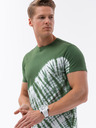 Ombre Clothing Tmavě zelené pánské batikované tričko Ombre Clothing